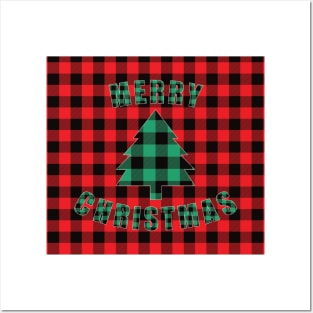 Merry Christmas Buffalo Plaids Christmas Tree Posters and Art